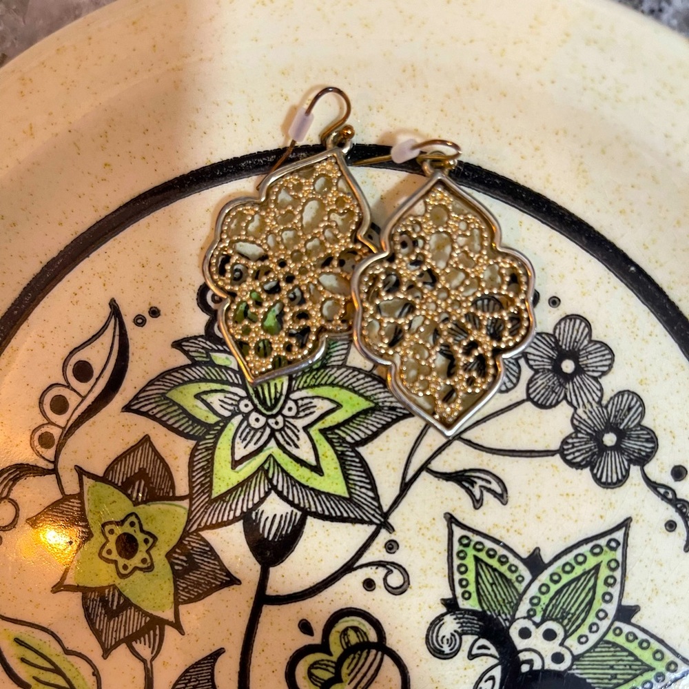 Gold metal Moroccan drop earrings